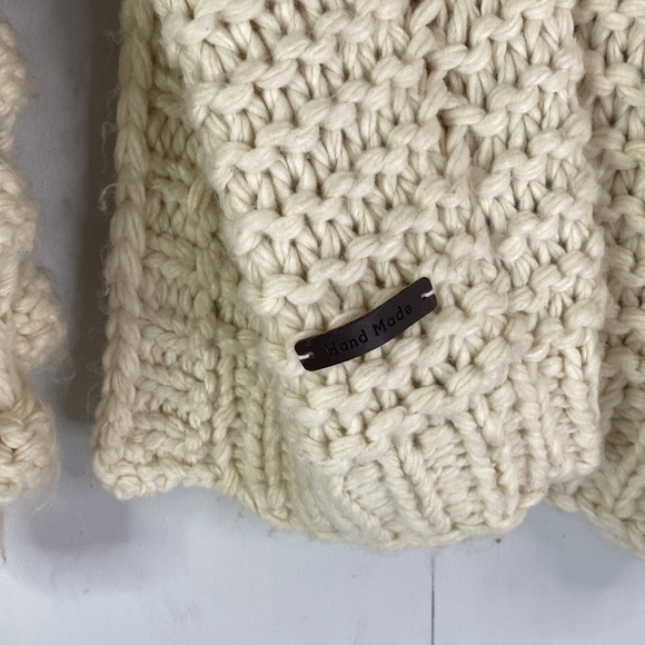 Wishlist Handmade Pom Pom Balloon Sleeve Open Cardigan in Cream - Picture 8 of 10